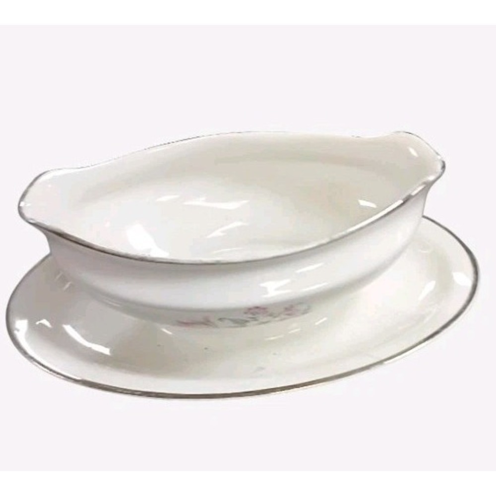 Royal Embassy‎ Vintage Vitrified Gravy Bowl With Pink And Gray Floral Pattern